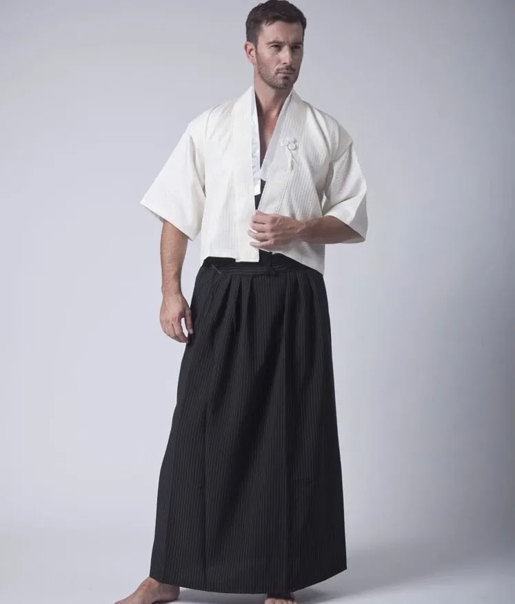 Classic Japanese Samurai Clothing Men's Warrior Kimono With Obi Traditional Satin Yukata Convention Costume One Size