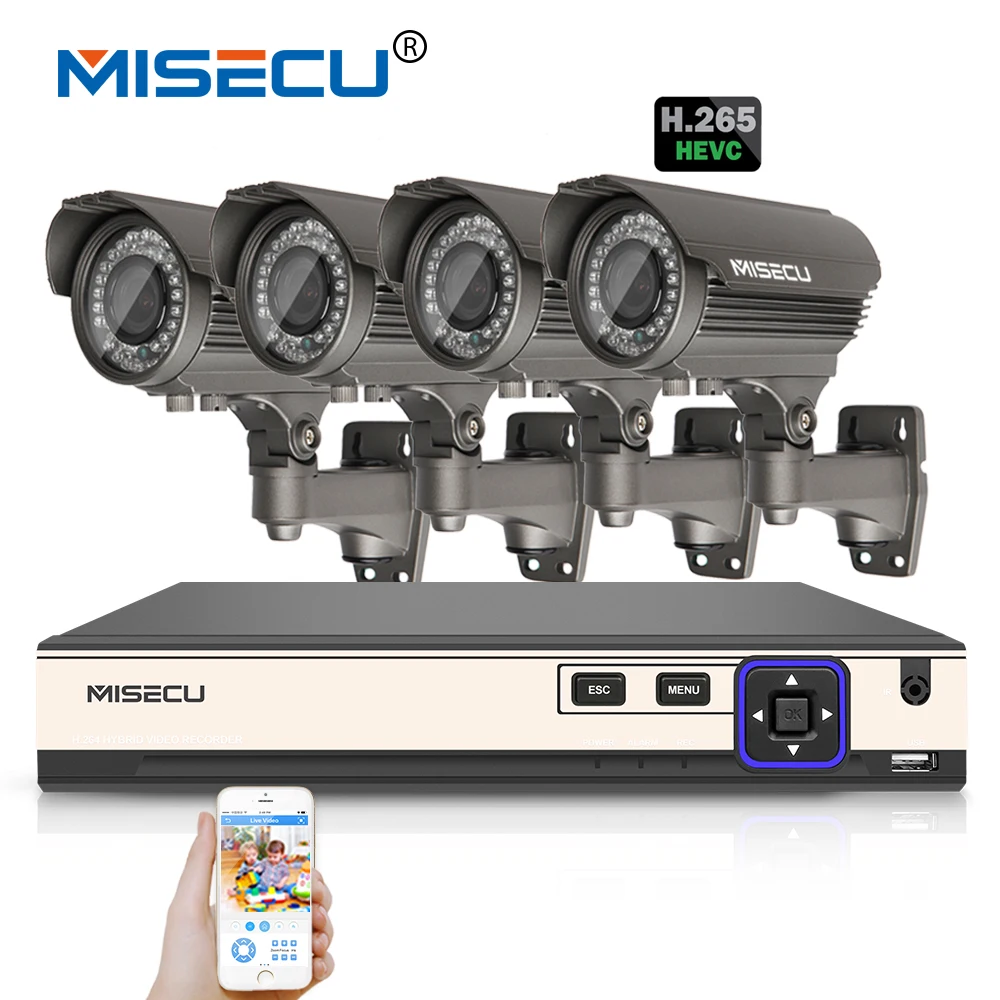 

MISECU H.265 4.0MP 4K 48V 2.8-12mm zoom 4Ch POE Surveillance CCTV System Hi3516D OV4689 P2P HDMI Metal 36pc IR H.265/H.264 XMeye