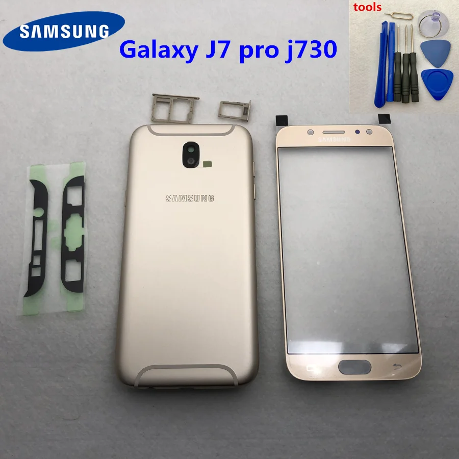 Для samsung Galaxy J7 J7 Pro J730F полный корпус средняя рамка батарея задняя крышка J730 SM-J730 ЖК передняя стеклянная линза+ инструмент