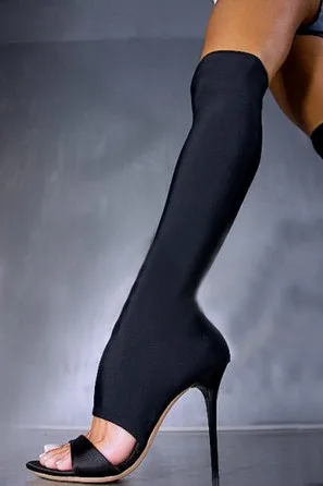 Новинка года; летние женские сапоги; эластичные кожаные босоножки на высоком каблуке; пикантные сапоги до колена на шпильке с открытым носком; Mujer Sapatos; Размеры 35-42