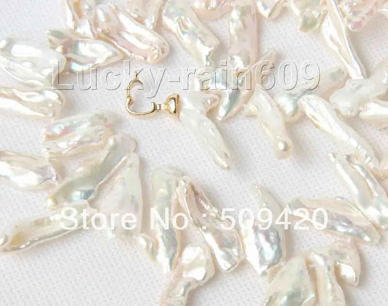 

Free ShippingGenuine 17" 27mm white Reborn keshi pearls necklace Rolled