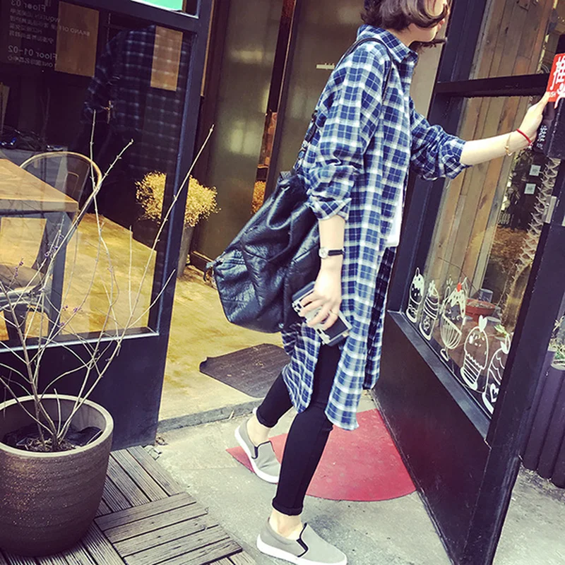 

Autumn New Arrival 2019 Plus Size Thin Korean Blouse Flannel Plaid Shirt Women Long Sleeve Casual Loose Button Down Shirt