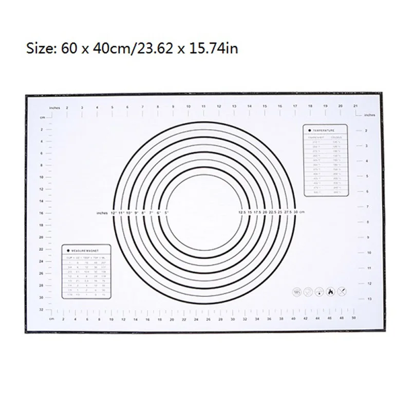 Многоразовый антипригарный пищевой силиконовый коврик для выпечки для кондитерской прокатки с измерительным вкладышем термостойкая настольная подставка - Цвет: 60x40 black