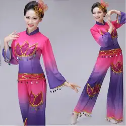 (0121) для взрослых Китайская народная Танцы костюмы для девочек Фиолетовый Блестки Вышивка Hanfu Yangko вентилятор Цзяннань дождь Классическая