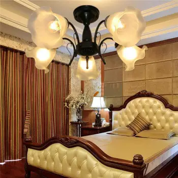 

european Fashion Metal frame with kapok glass lampshade ironwork metal ceiling lights