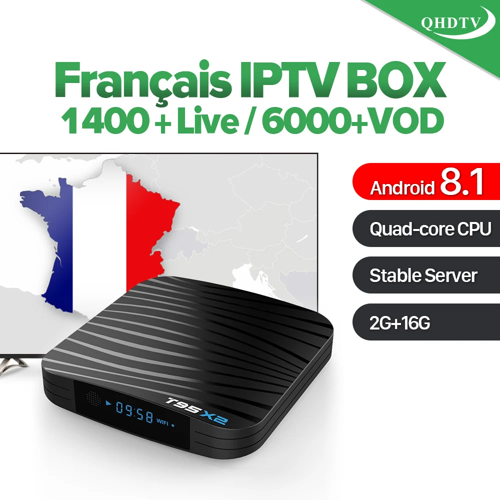 

T95X2 QHDTV France IPTV Subscription Smart TV Box Android 8.1 2GB 16GB With IPTV Morocco Netherlands French Belgium Arabic Vod