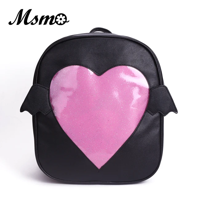 MSMO 'Ita-bag' Glitter Clear Flap Wing Backpack Japan Harajuku Girls Kawaii Bling Transparent Love School Bag Gift 1