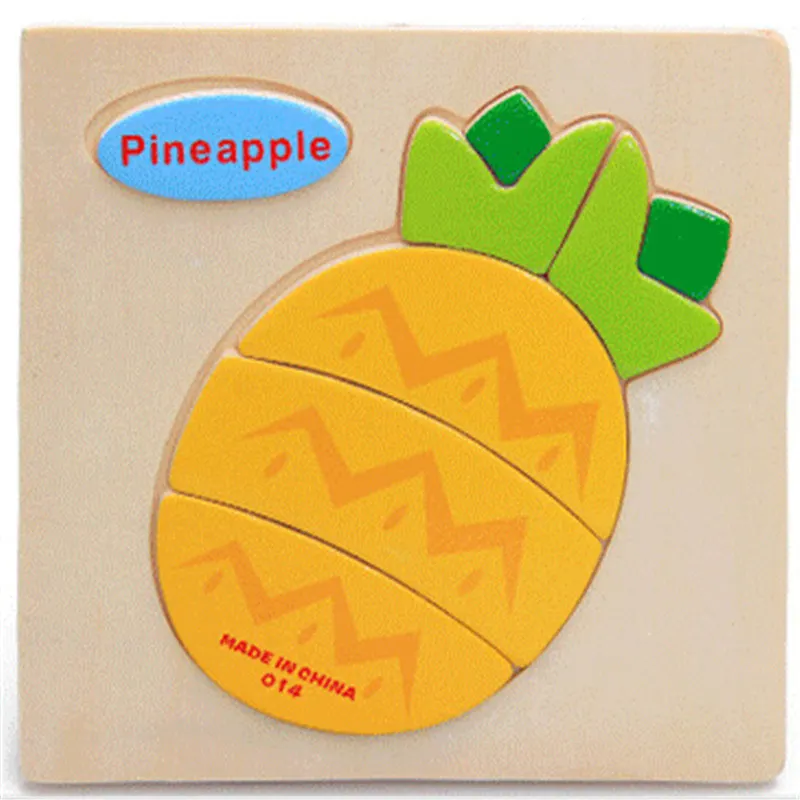Деревянные 3D головоломки, деревянные игрушки для детей, Мультяшные животные, головоломка, интеллект, детские развивающие игрушки, игрушки - Цвет: Pineapple