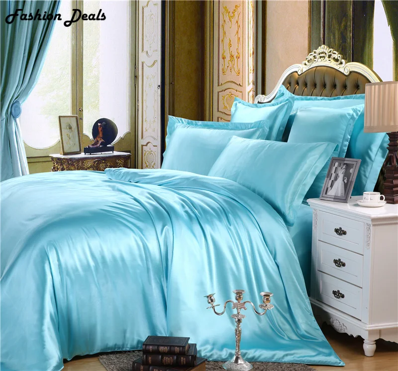 Home Textile Solid Silk Satin 4Pcs Queen/King Size Luxury Bedding Set Bedclothes Bed Linen Duvet Cover Set Bed Sheet Pillowcases Home Textile Solid Silk Satin 4Pcs Queen/King Size Luxury Bedding Set Bedclothes Bed Linen Duvet Cover Set Bed Sheet Pillowcases