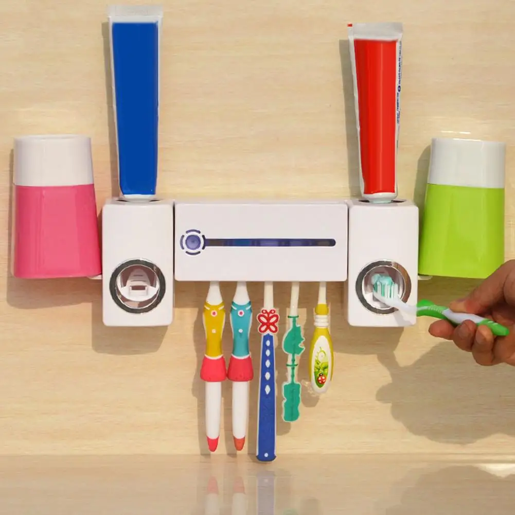 

Practical Anti Bacteria Ultraviolet Toothbrush Dispenser Sterilizer Toothbrush Stand with 2 Cups Bathroom