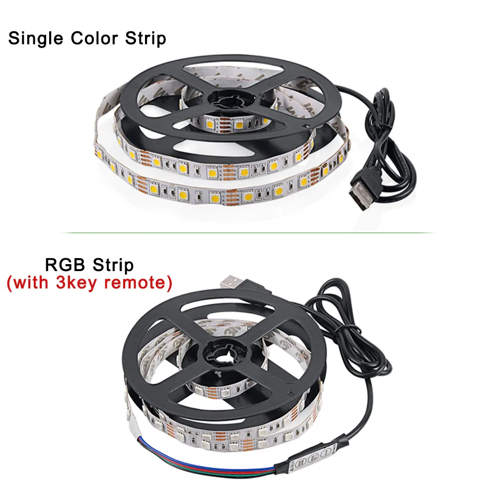 DC5V RGB USB кабель Светодиодная лента светильник 5050SMD Рождественский гибкий ТВ фон 3 клавиши мини пульт 50 см 1 м 2 м неоновая лента