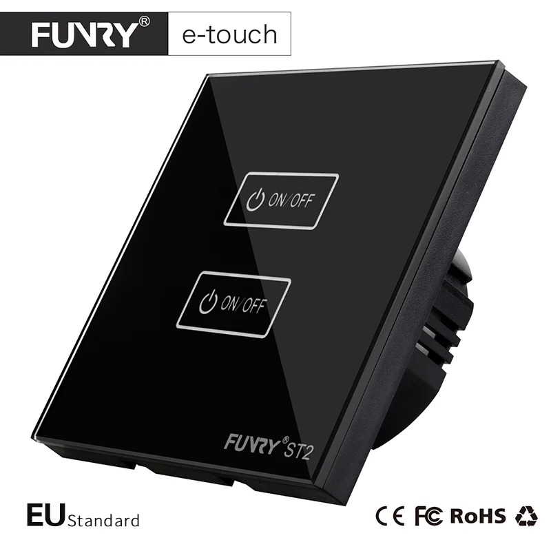 

FUNRY 2018 Newest ST2 EU Standard Smart Home Wall Switch Remote Control Lamp, 2 Gang 170v-240v Touch Wall Light Switch