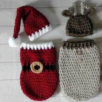 

Newborn Photography Props Hat+Sleeping Bag Crochet Knitting Costume Boys Girls Christmas Photo Props Wrap Matching Accessories