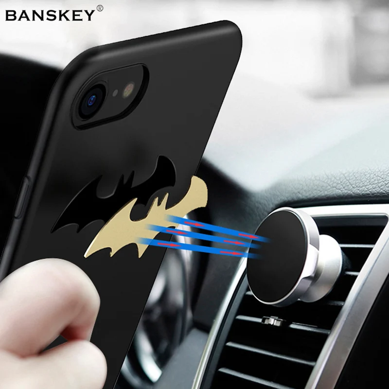 

Banskey Iron Bat Car Phone Holder Function Case for iphone 6 6S Adsorption Magnet Hard Gossamer Cover for Apple iphone 7 8 7Plus