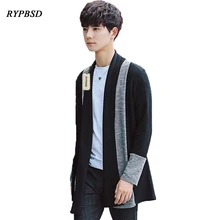 New Autumn 2017 Long Knitted Cardigan Sweater Men Casual Trend Vintage Patchwork Men Cardigan Cloak Knitwear Outwear pull homme