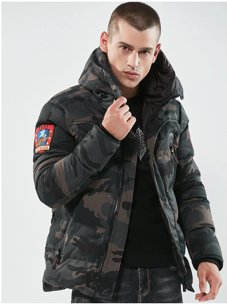 Новая зимняя куртка Для мужчин Parka куртки пальто мужской толстый теплый жакет в стиле милитари камуфляж с капюшоном воротник Jaqueta Masculino