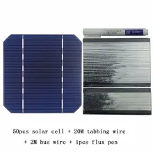 50Pcs Monocrystall Solar Cell 5×5 With 20M Tabbing Wire 2M Busbar Wire and 1Pcs Flux Pen
