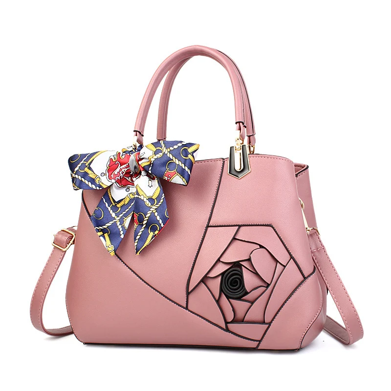 Women Rose Flower Handbag Fashion Female Leather Shoulder Bag For Women 2018 Travel Crossbody Bags Ladies Tote Ribbon SS7072 (2)