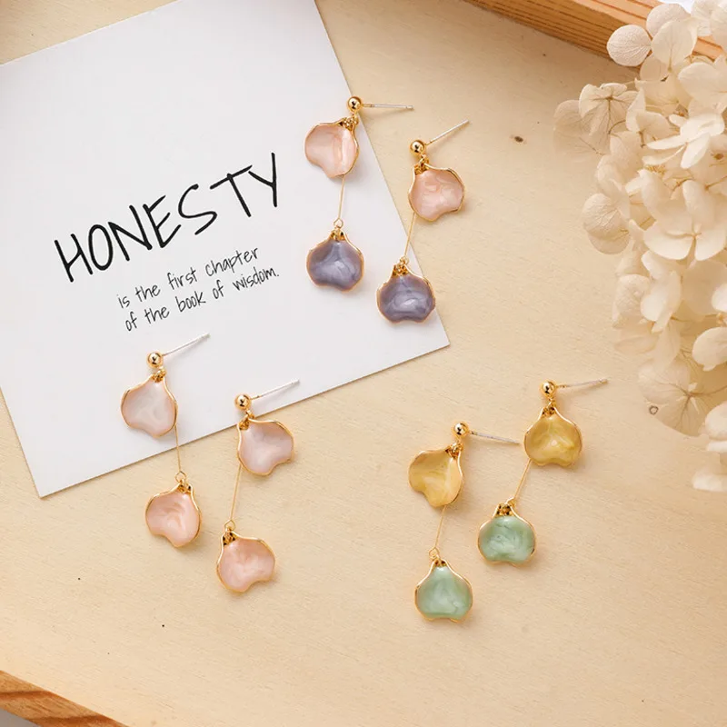 

Glazed Petal Earrings Korea Summer Contrast Long Earrings