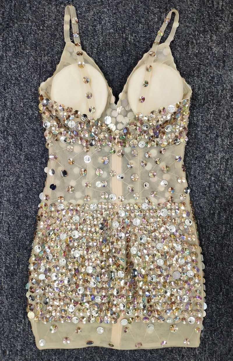 New Shining Rhinestone Banquet Sleeveless V Neck