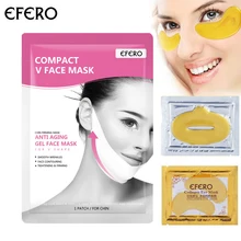 дешево! 5Packs 24K Collagene Eye Mask Patch против морщин + 5 упак. Маска для губ Золотые хрустальные маски