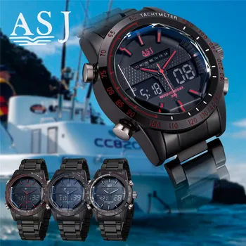 

2016 Hot Men Watches ASJ Luxury Brand Steel Quartz Clock Digital LED Watch Army Military Sport Watch Male relogio masculino