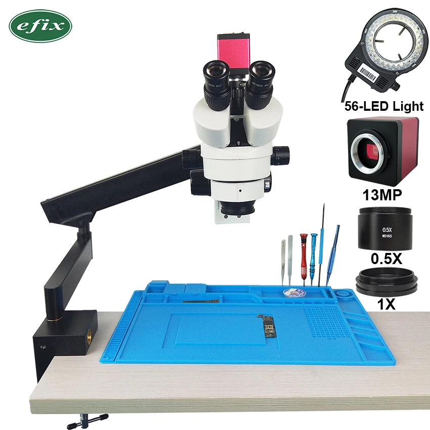

efix 13MP 3.5-45X HDMI VGA Trinocular Stereo Zoom Soldering Microscope Articulating Arm Clamp Stand Camera Mobile Phone Repair