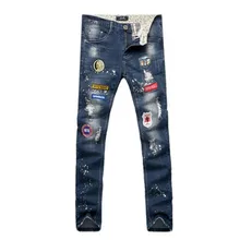 2017 spring new style Men’s casual fashion embroidered jeans Men high quality stitching embroidery straight jeans size 28-36