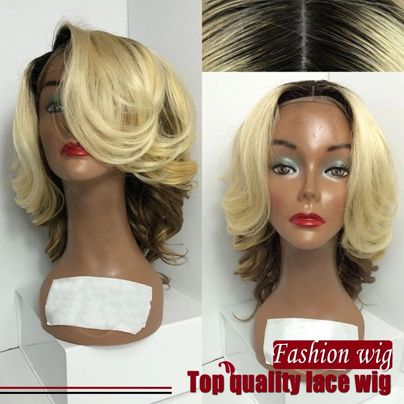 Hot Sale Charming Lace Front Blonde Wig Dark Roots Body Wave Costume