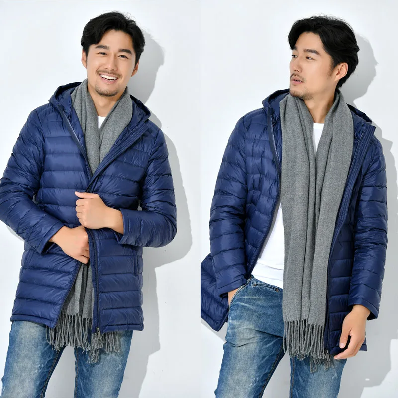 long puffer jacket New Men Long Jacket  Winter Autumn Coat Duck Down Coat Hooded Ultra Light Down Jackets Solid Color Windbreaker Zipper hooded puffer jacket