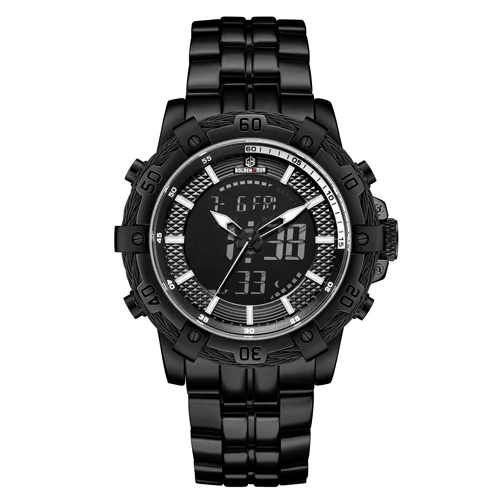 GOLDENHOUR Männer Uhr Dual Display Quarz Armbanduhren Edelstahl Wasserdicht Sport_voghion.com