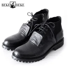 Мужские ботильоны на шнуровке в британском стиле; ручная молния из натуральной кожи; мотоциклетные ботинки в готическом стиле с круглым носком