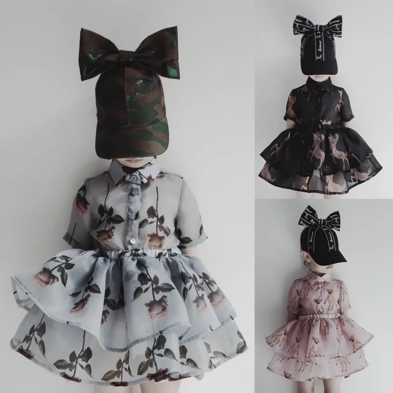 

BONGAWAN Kids Dresses for Girls 2018 Summer Deer Cartoon Rose Princess Girl Dress for Party and Birthday Children Clothes 3T-14T