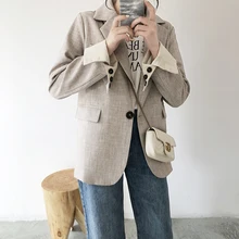 Весенний Длинный блейзер для женщин Элегантный Модный женский блейзер для офиса темно-синего цвета на одной пуговице женский пиджак и куртки A3979