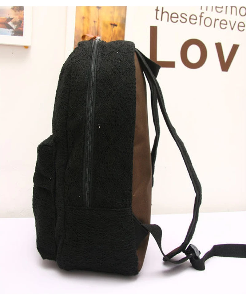 Модный однотонный белый черный кружевной женский холщовый рюкзак сумка с клапаном на молнии Школьная Большая Сумка подростковая записная книжка для девочек Дорожная сумка