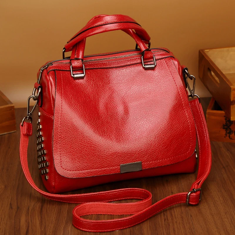 

2018 New Female Shoulder bag Women Handbag Brand Split Leather Women's Messenger bags Casual Tote Leather Rivet Crossbody bag