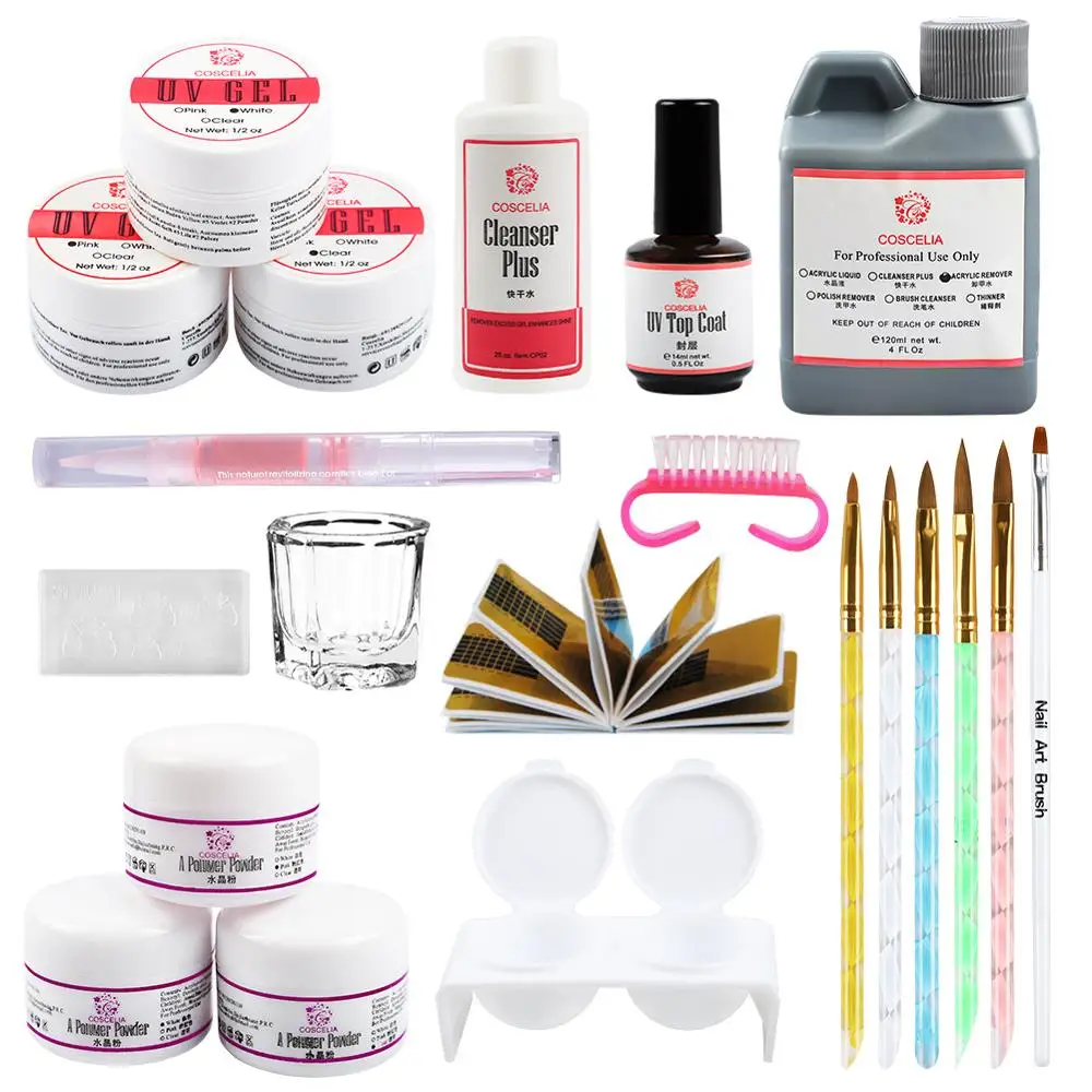 

Professional Acrylic Nail Art Tips Powder Brush Glitter Clipper Primer File Set Brush Tools New Nail Art Decoration