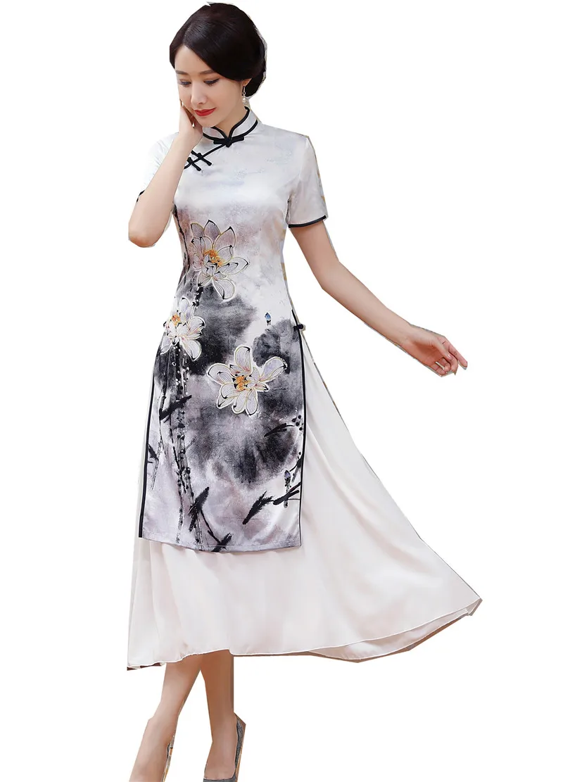 Шанхай история белый аозай Вьетнам платье для женщин традиционная одежда китайский Восточный платье длинный Чонсам Китай Qipao - Цвет: AD6A