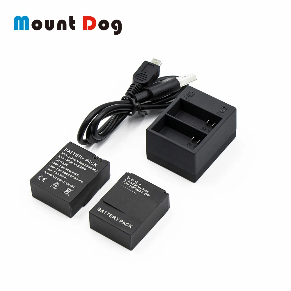 Mount Dog 2 шт. 1600 мАч батарея для Gopro Hero 3 Session с двойным USB зарядным устройством для Go Pro 3 Аксессуары для экшн-камеры