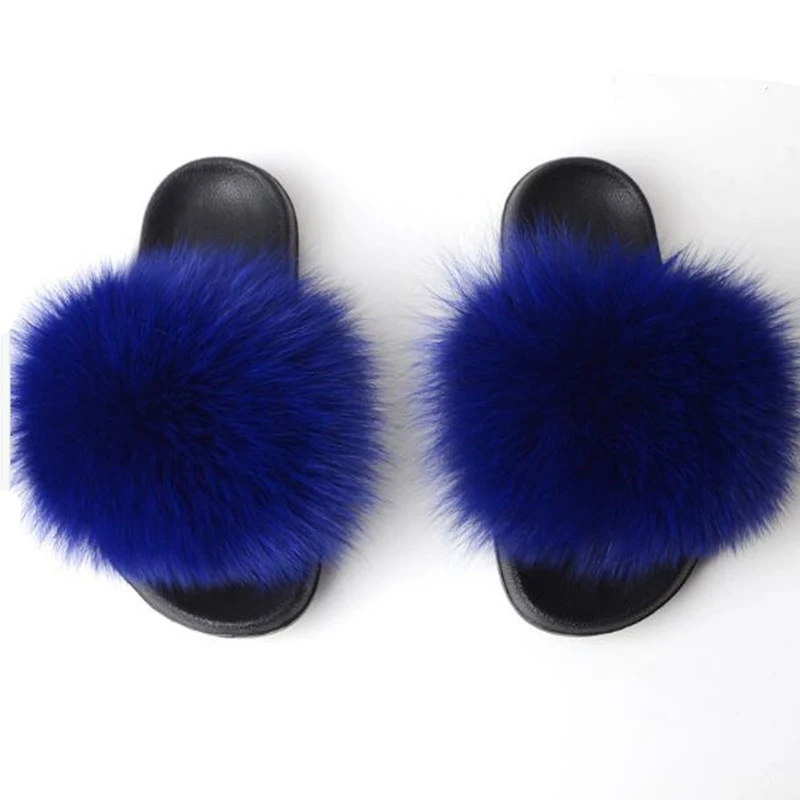 2018 fuchs Haar Strand Hausschuhe Weiches Fell Flip-Flops Slides Schuhe Pelzigen Hausschuhe EVA Bottom Sommer Schuhe Frauen Dame
