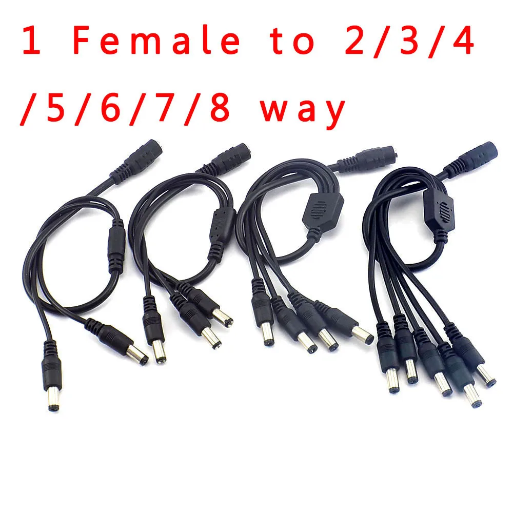 

1PC 12V DC Power Jack1 Female to 2 3 4 5 6 8 Male way Plug Splitter Adapter Connector Cable for CCTV LED Strip Light 5.5x2.1mm
