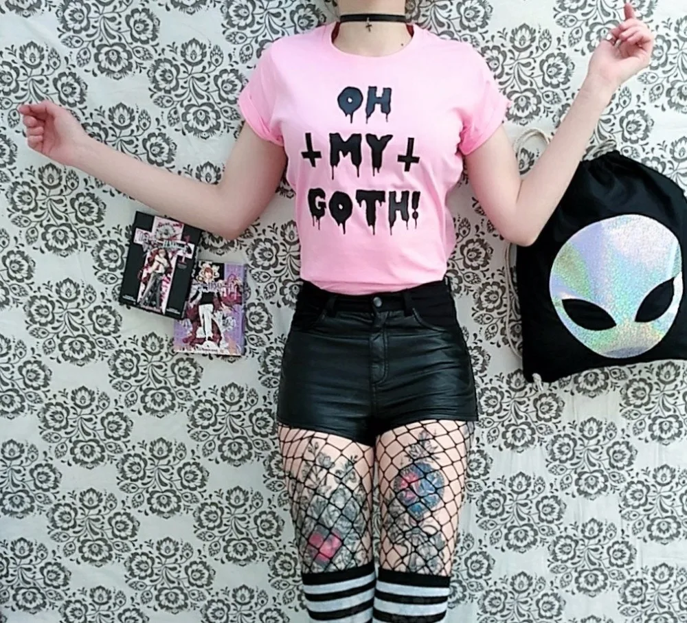 

SATAN GOTH pink t shirt pastel goth gothic grunge alternative harajuku japanese slogan women fashion grunge aesthetic tees tops