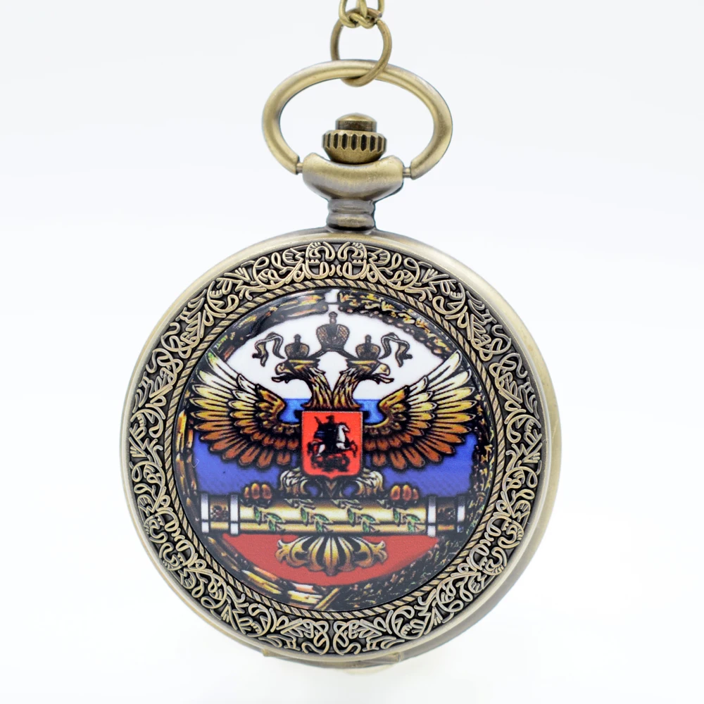 

Vintage Double-headed Eagle National Emblem Dome Quartz Pocket Watch Analog Pendant Necklace Men Women Watches Chain Gift