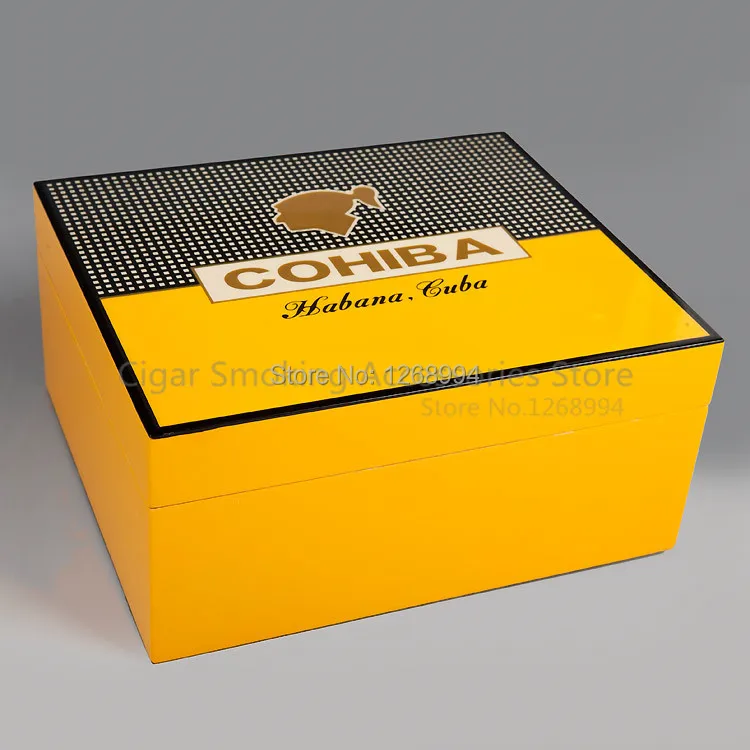 COHIBA cedar wood humidor cigar box Cuban cigars dedicated full yellow shapes. Cohiba classic