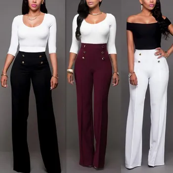 

Women's Casual Stretch Trousers High Waist Spring Autumn Straight Pants Button slim pants