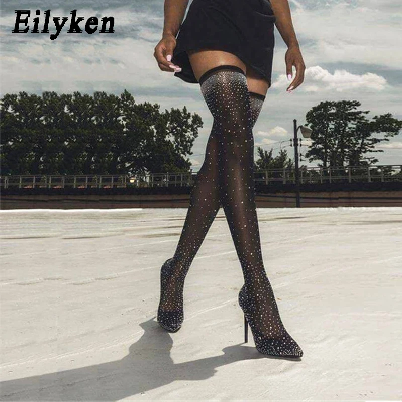 Eilyken/2021 г. Модные Подиумные сапоги с кристаллами стелька из эластичной ткани