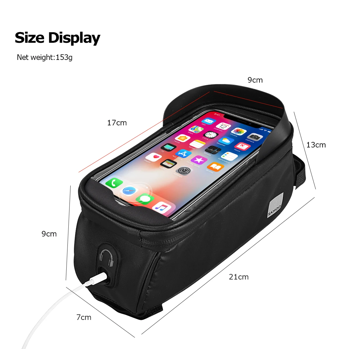 Sahoo 122053 Cycling Bicycle Waterproof Touchscreen Front Frame Top Tube Bike 6.5in Cell Mobile Phone Bag Pannier Pack Holder