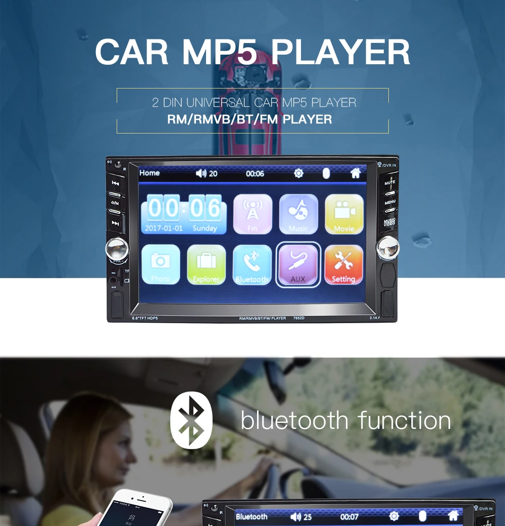 2 Din автомагнитола 6," дюймовый сенсорный ЖК-экран Автомагнитола автопроигрыватель Поддержка bluetooth Камера просмотра автомобильный аудио 2Din USB Автомобильное зарядное устройство