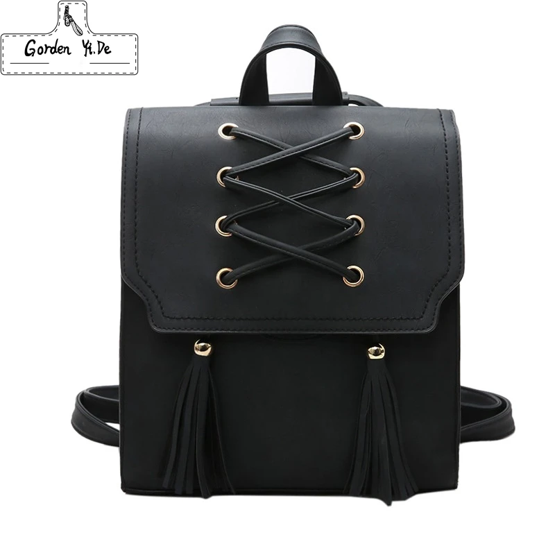 Известный бренд черный рюкзаки с кисточками 2019 г. Мода для девочек скраб из искусственной кожи рюкзак для женщин школьные сумки для