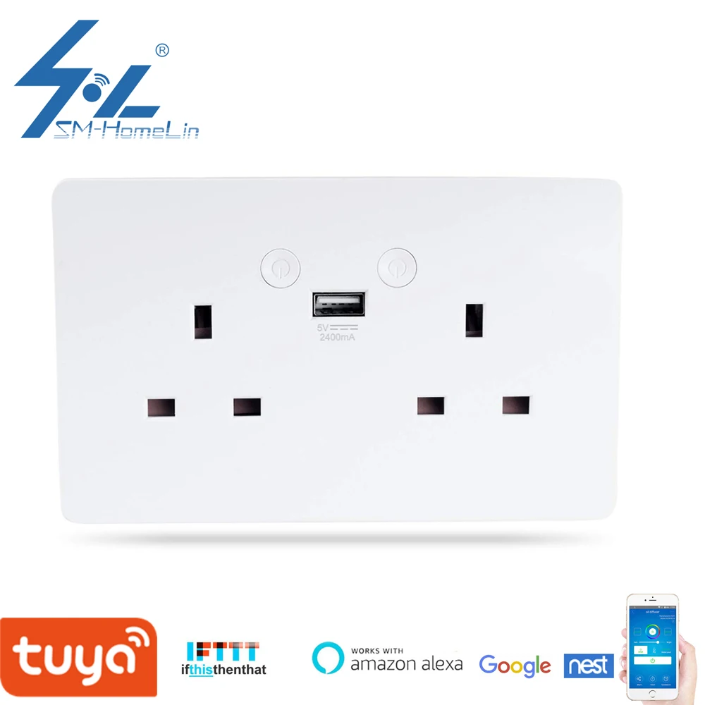 

USB Port Wall Charger Adapter Charging 2.4A Wall Charger Adapter UK WIFI Plug Smart Remote control Socket Power Outlet white